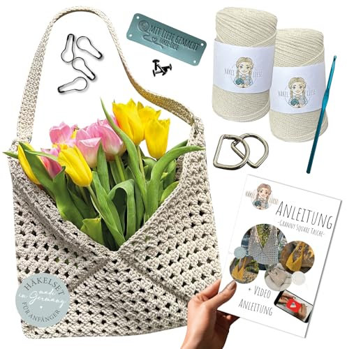 HÄKEL LIESE Häkelset für Anfänger - Tasche Granny Square, Häkel Set, Crochet, Häckel Kit für Anfänger, häkeln lernen, Wolle zum Häkeln, Taschen häkeln, Granny Squares