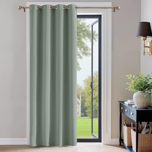 PONY DANCE Sage Green Window Blackout Door Curtain with Eyelet for Living Room, Thermal Insulates Energy Saving Curtain 90 Inch Drop Extra Long Drapes for Room Darkening, 1 Panel, W42 X L90