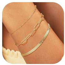 RMMD Armband Damen Gold - 3 Stück Armbänder Damen Goldschmuck Armkette Wasserfester Schmuck Set Personalisiert Armbänder Schmuck Gold Armband Geschenke für Frauen Mädchen