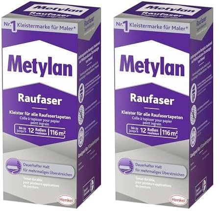 Metylan Raufaser, starker Tapetenkleister für Raufasertapete mit hoher Anfangsklebkraft, langlebiger & korrigierbarer Kleister mit Methylcellulose, 1x720g (Packung mit 2)