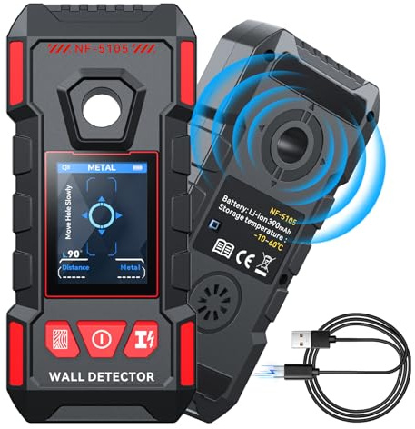 Buscador de pernos para paredes, escáner de pared recargable con chip inteligente mejorado para pernos de madera, metal, cables de CA, vigas, tuberías, compatible con pantalla LCD HD y voz