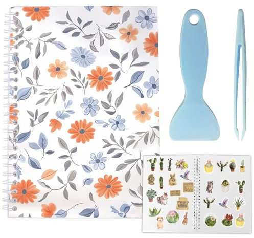 craspire 40 Blatt Stickerbuch Album Sticker Sammel Organizer A5 Trennpapier Wiederverwendbar Wasserdicht Blumen Blumen Sammlungs Aufbewahrungshalter Mit Schaber Und Pinzette Zum Aufbewahren von