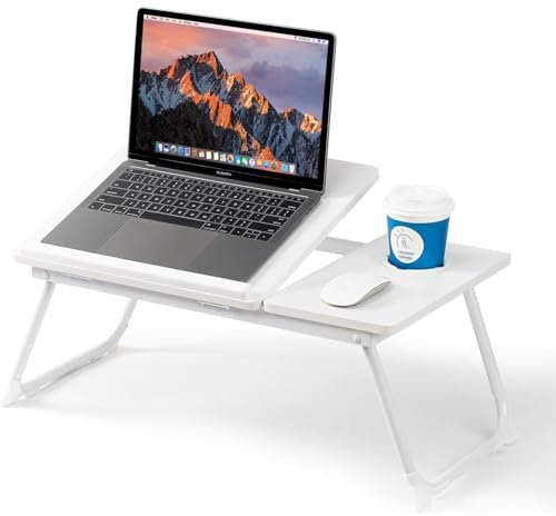 DECODEKO Bandeja para Cama Plegable, Mesa portátil para Desayuno en Cama, Ideal para Portátil, Ordenador, Libros, Playa y Camping con Soporte para Portátil y Atril para Libros ((Mod 3 Blanco)