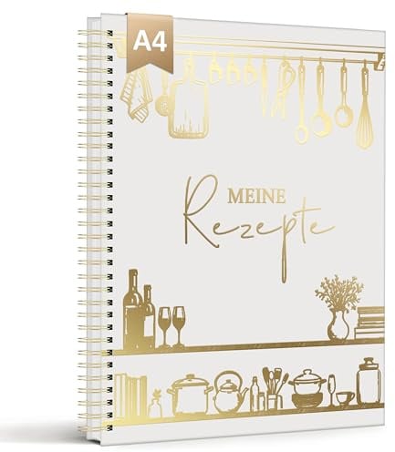 BIROYAL Rezeptbuch zum Selberschreiben A4, 88 Rezepte, Beige | Kochbuch Selbst Schreiben, 22,7x29cm, Extragroßer Schreibraum, Hardcover, 120g Papier, für Hobbyköche & Backliebhaber