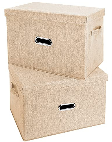 Lot de 2 grandes poubelles en lin avec couvercle et poignées amovibles – Paniers lavables pliables pour chambre à coucher, placard, chambre d'enfant – Kaki
