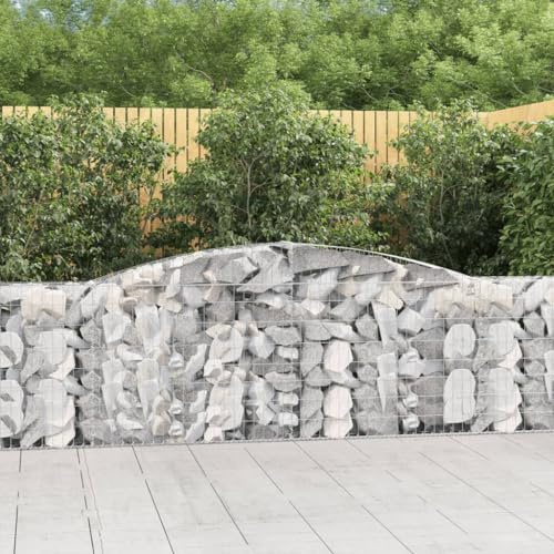 HaoChrymec Gabionen mit Hochbogen aus Verzinktem Eisen, 9 STK., Gabionengitter für Garten, Schall- und Windschutz, Gabione mit Hochbogen, Gabionen Zaun, Silber, 400 x 30 x 100/120 cm