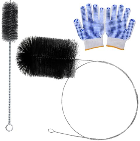 Reinigungsbürste Set mit 2m Ofenrohrbürste + Stahlborsten + Griffhandschuhe, Schornsteinfeger Bürste Kaminbesen Rohrbürste Rohrreinigungsbürste Set für Schornstein Ofenrohr Kamin Rauchfang Heizkessel
