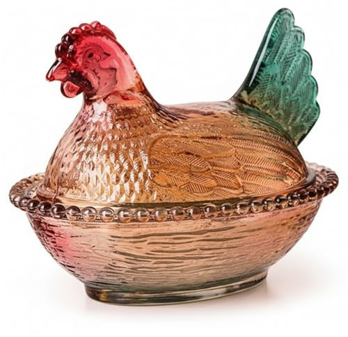 Pineeseatile Sammelfiguren, Henne auf Nest, Glas-Hühner auf Nestern, Sammelfiguren, buntes Kristall-Bonbonglas für Snacks, Desserts, Kekse |.Tischdekoration für Zuhause, Küche, Büro, Rot