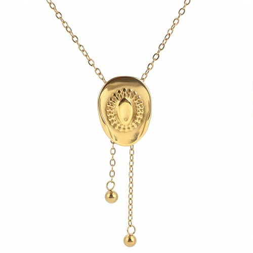 MOTIBACK Halskette Damen, Goldene Western Cowboyhut-Kette, Hut-Design als Verschluss, Titanstahl Schmuck für Frauen, Kurze Damenhalskette