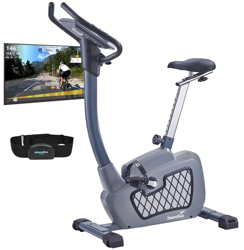 Skandika Wiry Ergometer Heimtrainer 11kg Schwungmasse 24 Trainingsprogramme 32 Widerstandsstufen Magnetbremssystem Bluetooth Kinomap App-Steuerung Transportrollen