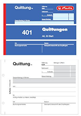 5x Herlitz Quittungsblock 401 / A6 / 50 Blatt