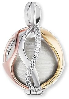 Engelsrufer Paradise Anhänger für Damen 925er Sterlingsilber Tricolour gelb- und rosévergoldet mit 24 weißen Zirkonia besetzt mit perlmuttweißer Klangkugel 18 mm