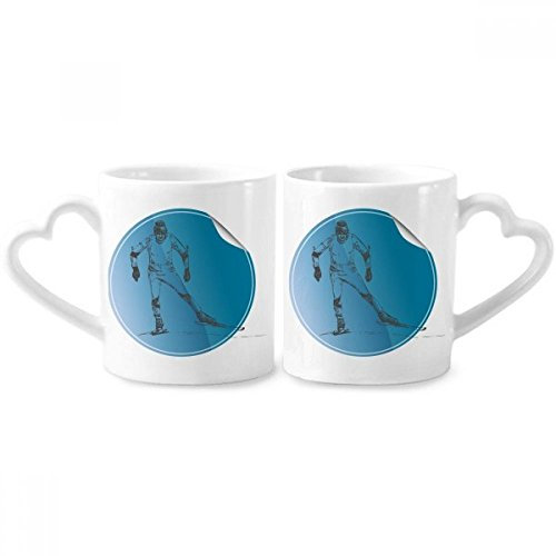 DIYthinker Wintersport Ski und Schuhe Illustration Paar Tassen Keramik-Liebhaber Becher Herz Griff 12 Unzen Geschenk Mehrfarbig