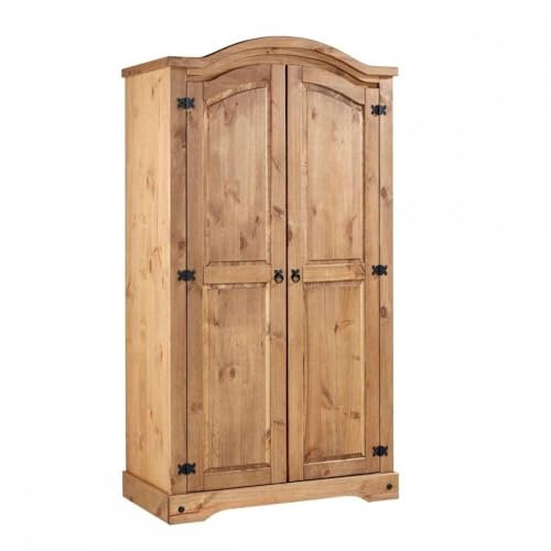 Home Source Corona Solid Pine Wood 2 Door Closet Wardrobe