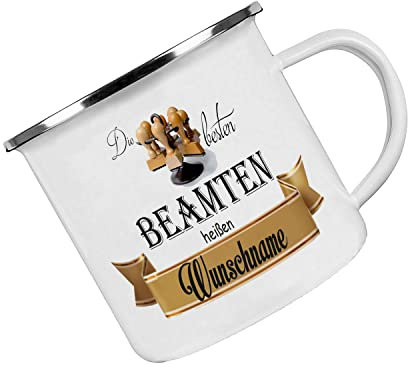 Crealuxe Emaille Tasse Die besten Beamten heißen... Wunschname - Kaffeetasse mit Motiv, Campingtasse, bedruckte Emailletasse mit Wunschtext, Wunschname, Spruch oder Bildern