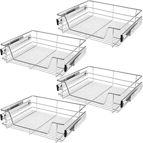 TecTake® Lot de 4 Panier de Rangement Coulissant en Inox pour Placard 60cm Tiroir coulissant idéal Organisateur cuisine, rangement sous evier, chambre, dressing, bureau, garde manger, cellier, maison