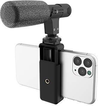 DigiPower Micrófono Universal Shotgun DP-M25 - con Soporte para teléfono móvil, micrófono direccional Compatible con Smartphones, cámaras DSLR y cámaras de acción