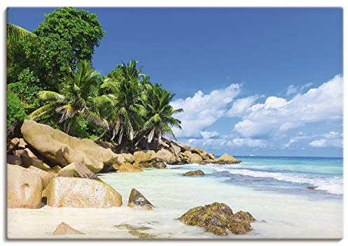 ARTLAND Wanddeko Leinwand Bilder Wandbild 100x70 cm Karibik Südsee Strand Natur Palmen Natur Malediven R2PV