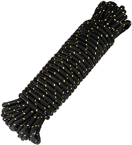 jijAcraft 8MM Black Nylon Rope: Thick Nylon Washing Line 20M Solid Binding Hanging Twisted Cord, Heavy Duty Rope for Garden, Hammock, Camping Trips, Marine Rigging (Black with Yellow Dots)