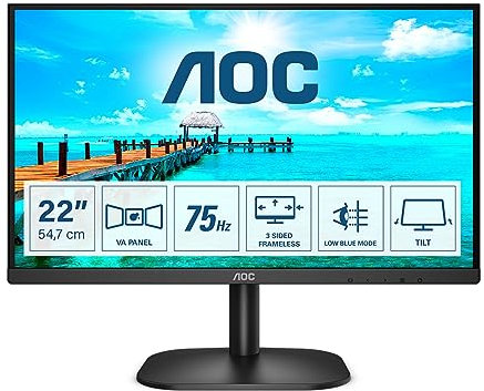 AOC Monitor 22B2DA- 22 Full HD, 75Hz, VA, Flicker Free, 1920x1080,200 cd/m, D-SUB, DVI, HDMI