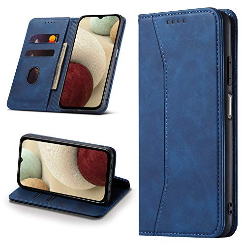 Leaisan Handyhülle für Samsung Galaxy A12 Hülle Premium Leder Flip Klappbare Stoßfeste Magnetische [Standfunktion] [Kartenfächern] Schutzhülle für Samsung Galaxy A12 Tasche - Blau