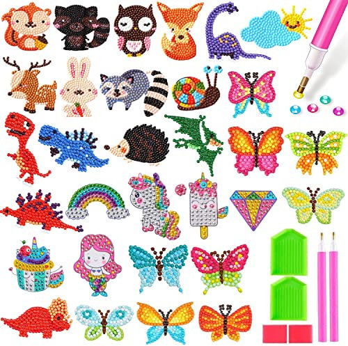 31 Stücke Kinder 5D Diamond Painting Bilder Set, DIY Tiere Diamant Malerei Aufkleber Kit, Crystal Art Kunsthandwerk für Kind und Erwachsene Anfänger