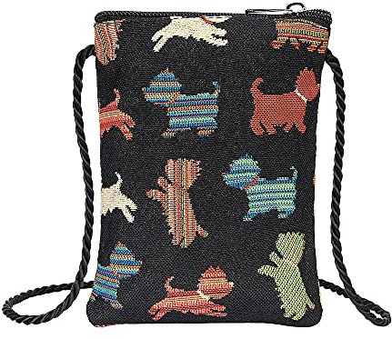 Signare Tapestry Mini Crossbody Bag, Ladies Purse, Mobile Phone Bag in Animal Designs (Playful Puppy)