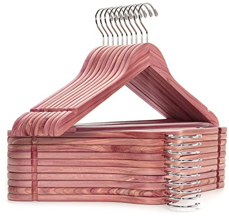 Amber Home Kleiderbügel aus amerikanischem rotem Zedernholz, glatte Oberfläche, mit Drehhaken und Kerben, für Anzug, Hemd, Kleid, Jacke, Hose, 30 Stück