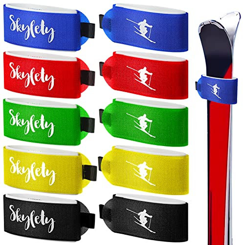 10 Stück Ski-Gurt-Verschlüsse, verstellbare Ski-Wraps zum Tragen von Skiausrüstung, Winter Weihnachten (rot, blau, schwarz)