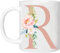 MOBILE STUFF Personalised Floral Mug Letter R, Any Letter Alphabet 11oz Ceramic Coffee/Tea Cup Gift for Christmas, Birthday, Secret Santa, Father’s Day Printed Glitter, NOT Real Glitter (Rose, R)