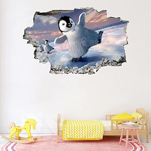 Pinguine 3D Wandtattoos Durchbruch Wandbild Tiere Selbstklebend Kinderzimmer Aufkleber Wandaufkleber Modern Wandsticker für Kinderzimmer Junge Mädchen Teenager Zimmer Wohnzimmer Schlafzimmer
