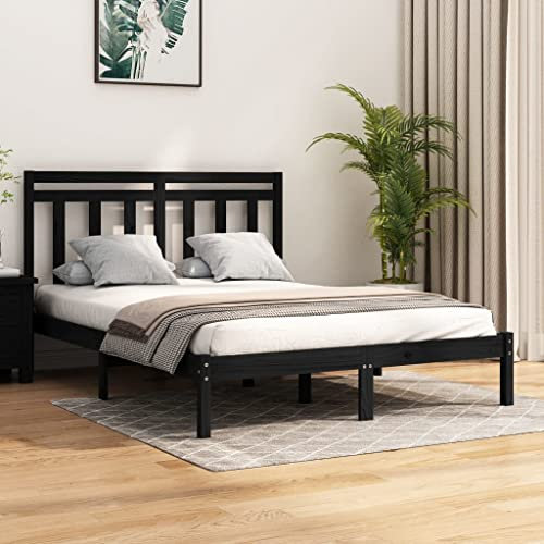 INLIFE Massivholzbett Schwarz 120x190 cm 4FT Small Double,Schwarz,19.55KG