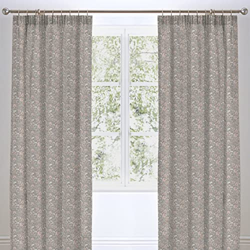 Appletree - Grey Floral Curtains W66 x L54 (168 x 137cm) - 2 Panels - Blackout Curtains - 100% Cotton - Lined - Flower Print Curtains in Grey - Vintage Grey Pencil Pleat Curtains - Pleated Curtains