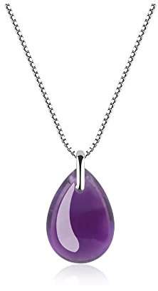 COAI Collar para Mujer de Plata de Ley con Colgante Gota de Agua de Piedra Amatista Natural