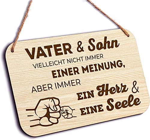 Glitzkind Holzschild Vater & Sohn | Papa Geschenk Geburtstag für Männer | Geburtstagsgeschenk für Papa | Bester Papa Don Papa Daddy | Witzige Lustige Geschenkideen Garten Heimwerker