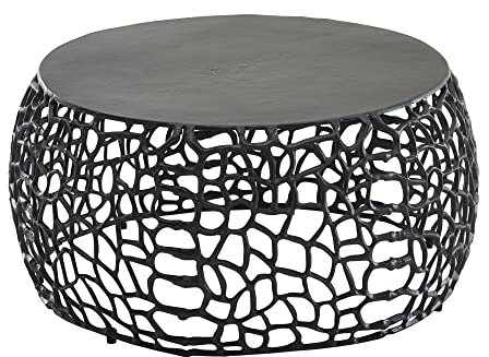 KADIMA DESIGN Couchtisch 66x66x30 cm Schwarz Metall | Wohnzimmertisch Rund mit AST-Struktur | Moderner Beistelltisch für das Wohnzimmer | Sofatisch Aluminium