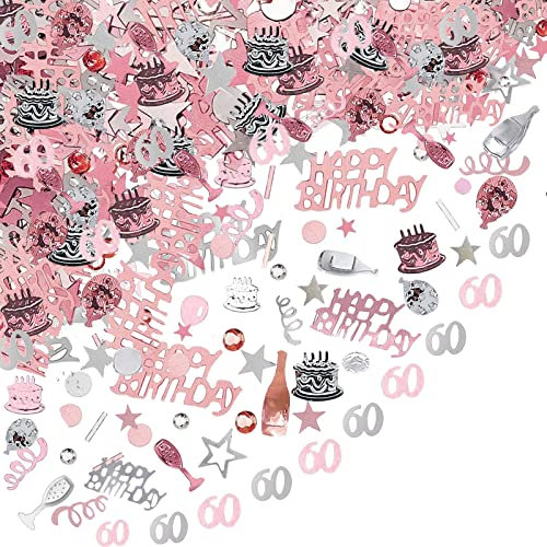 Probuk 60th Birthday Decorative Pink and Silver Confetti, Shiny Multi-Coloured Scatter Confetti for Table Decorations, Gift Bags, Invitations, Cake Stands