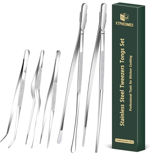 KTFNOMES Set di 5 pinzette da cucina, 30,5 cm e 16 cm, in acciaio inox, pinzette professionali per cucinare, riparare, frutti di mare, barbecue, multiuso