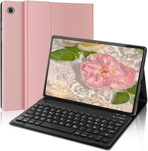 AVNICUD Hülle mit Tastatur für Samsung Galaxy Tab A8 10.5, SM-X200/ X205/ X207, Magnetische Abnehmbare Bluetooth QWERTZ Layout, Roségold