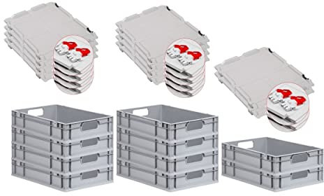 PROREGAL SuperSparSet 10x Eurobox NextGen Economy mit Scharnierdeckel & roten Verschlüssen | Griffe offen | HxBxT 12x40x60cm | 23 Liter | Eurobehälter Transportbox Transportbehälter Stapelbehälter