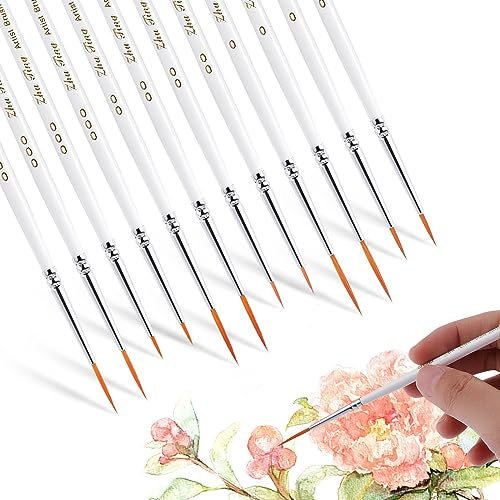 Cobee Micro Detail Paint Brush Set, 12 Pièces Pinceaux à Ongles Aquarelle Fine Pinceaux d'artiste Peinture Visage Nail Art à l'huile Miniature Acrylique Model Making (Blanc,0, 00 et 000)