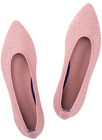 Frank Mully Scarpe Eleganti da Donna a Punta Piatta Lavorata a Maglia con Zeppa Bassa Comode Scarpe Basse da Donna Slip-on, Rosa, 35.5 EU
