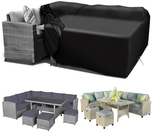 RICHIE Garden Furniture Covers Waterproof, 420D Oxford Fabric 250x250x90cm Rectangular Garden Table Covers Patio Table Cover Waterproof Anti-UV Rattan Furniture Covers for Furniture Sets