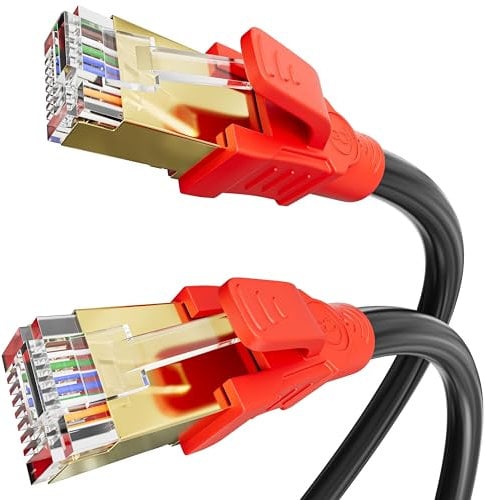 Cable Ethernet 5m Cat 8, Blindé Câble RJ45 5 Mètres Haut Débit LAN Câble Réseau Extérieure Intérieur Fil Ethernet 40Gbps 2000MHz Gigabit Cable Internet Anti-brouillage POE SFTP Noir pour Routeur PC