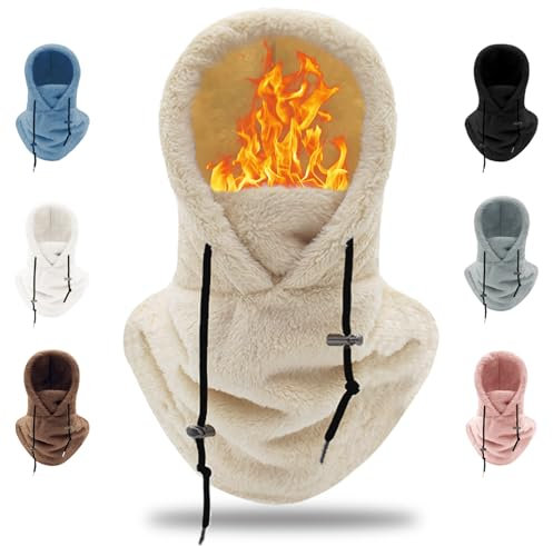 crazy bean Mütze Fleece Winter Sturmhaube Warme Kapuzenschal 2 in 1 Winddicht Hut mit Wolle-Futter para Ski Cycling(Khaki)