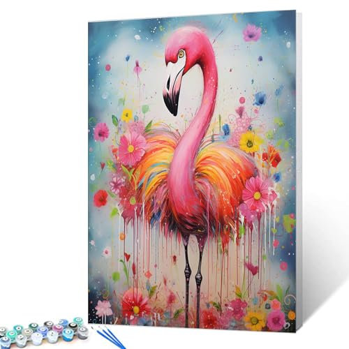 Tucocoo Rosa Flamingo Malen nach Zahlen für Erwachsene, DIY Digitales Ölgemälde-Kits auf Leinwand mit Pinseln und Acrylpigment, buntes florales süßes Tierbild für Heimdekoration, 40 x 50 cm
