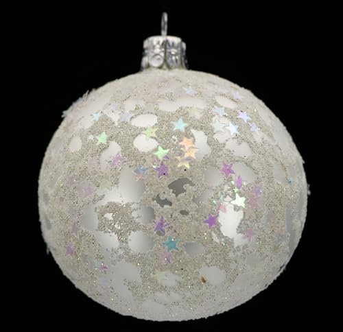 Set 6 sfere ornamentali (Ø 8cm) in vetro soffiato e decorato a mano per albero di Natale