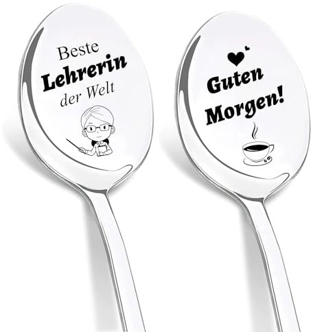 DIKARIYA Abschiedsgeschenk für Lehrerin, 2er Kaffeelöffel mit Gravur, Beste Lehrerin Der Welt Löffel mit Gravur Beste Lehrerin Geschenke Lieblingslehrer Dankeschön Geschenke für Lehrerinnen Erzieherin