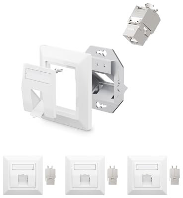 VCELINK Prise Réseau Keystone Montage Encastré, Module Keystone Jack CAT7/6A Prise RJ45 Câble D'installation Entièrement Blindé Uni Blanc, 4 Pièces