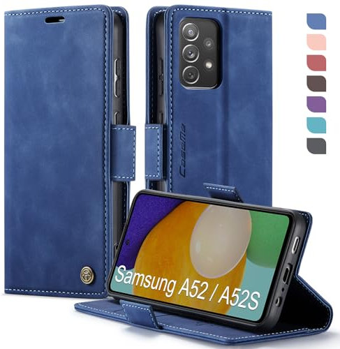 XYGLOW Handyhülle für Samsung Galaxy A52/A52S Hülle Klappbar Premium PU Lederhülle Klapphülle【RFID Schutz】 Kartenfach Standfunktion Schutzhülle für Samsung A52S 5G/ A52 4G/5G Flip Wallet Tasche, Blau